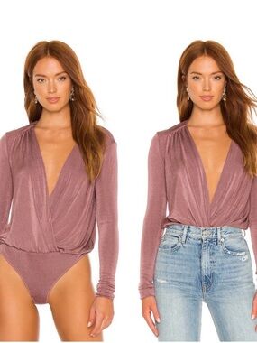 Free People Turnt Bodysuit Mauve Woods Long Sleeve Womens Size Large